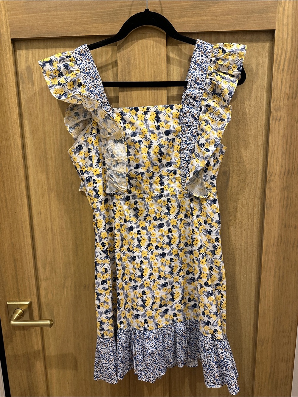 Yellow and Navy Floral Ruffle Sundress